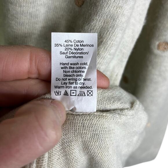 J.CREW Teddie Sweater Womens L Beige Glitter Polka Dots Cotton Wool Classic - Picture 7 of 8